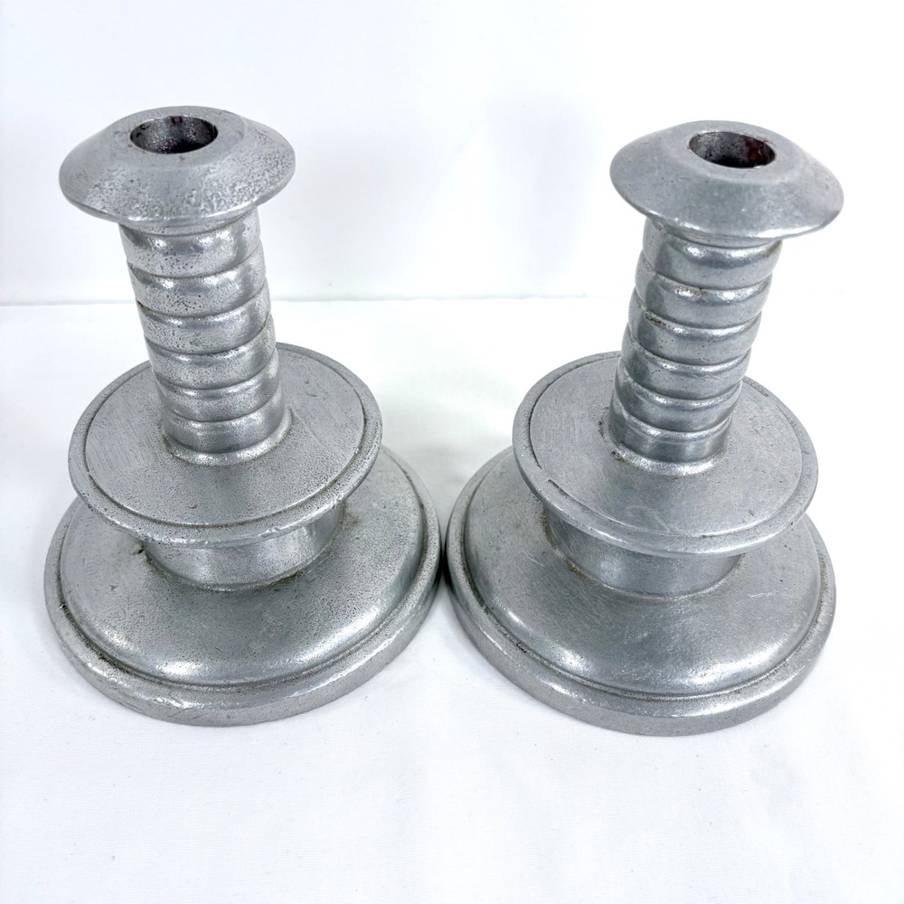 Wilton Armetale Candlestick Holders Silver RWP Pewter Spindle Set of 2